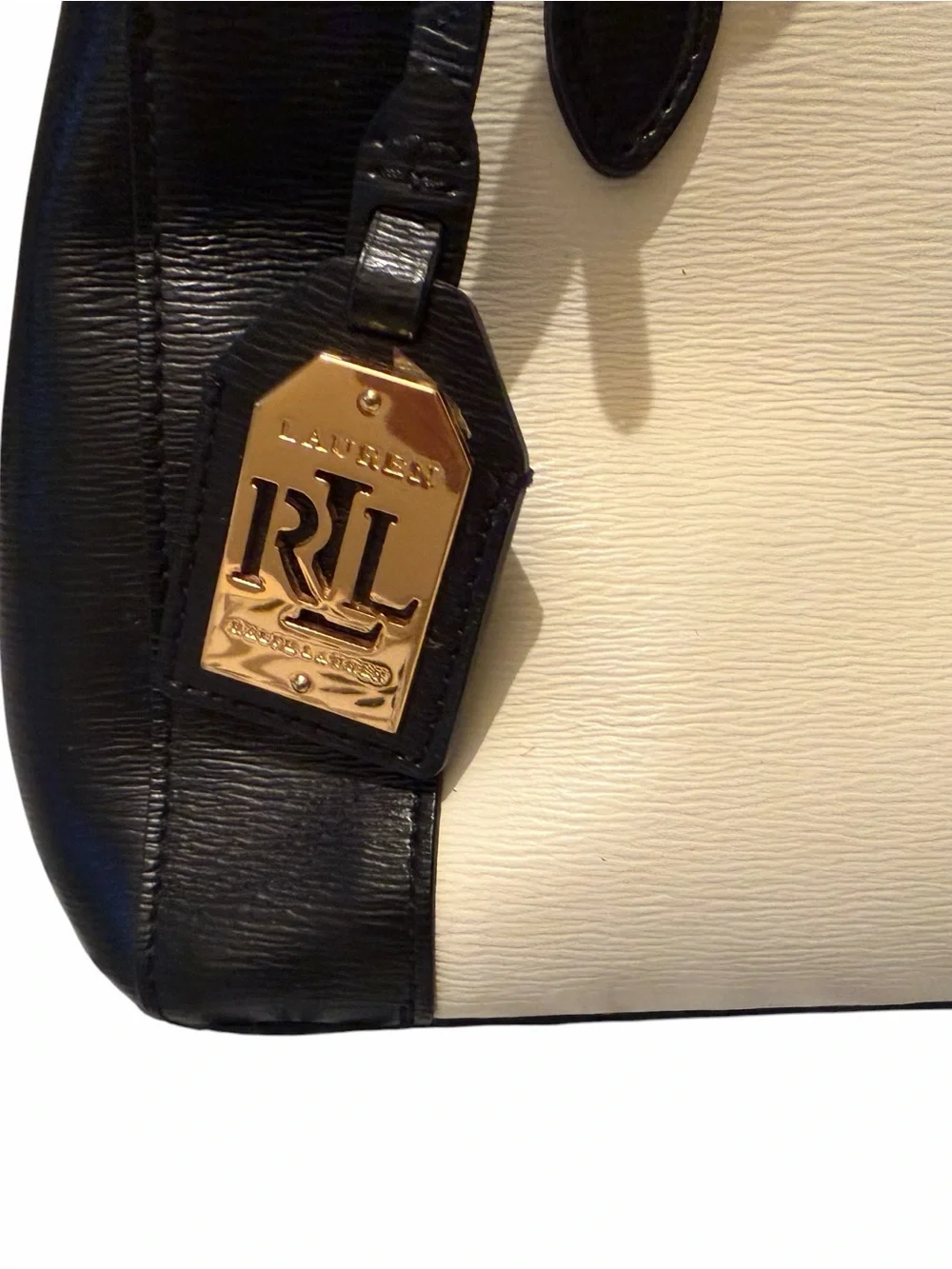 Ralph Lauren Newberey Double Zip Two-Tone Satchel in Black & Vanilla